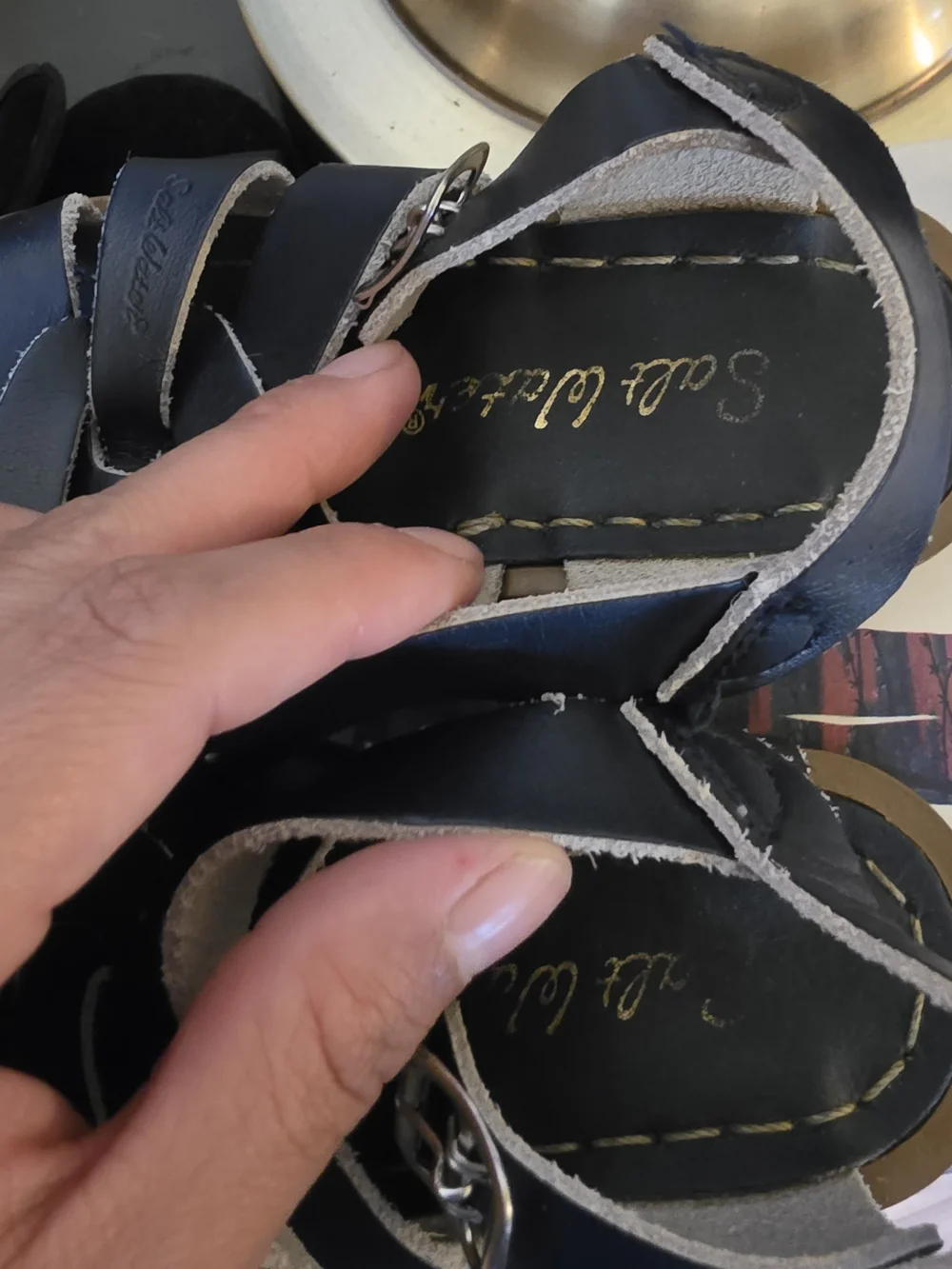 Salt Water Sandals Navy Leather Kids Buckle Sandals